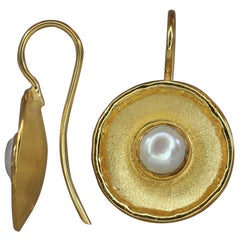 Yianni Creations Fresh Water Pearl Dangle Earrings in 18 Karat Yellow Gold