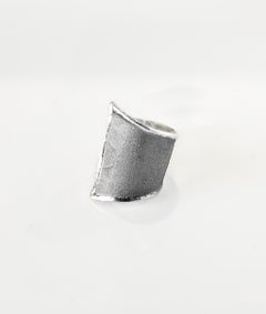 Yianni Creations Geometric Fine Silver and Oxidized Rhodium Artisan Band Ring