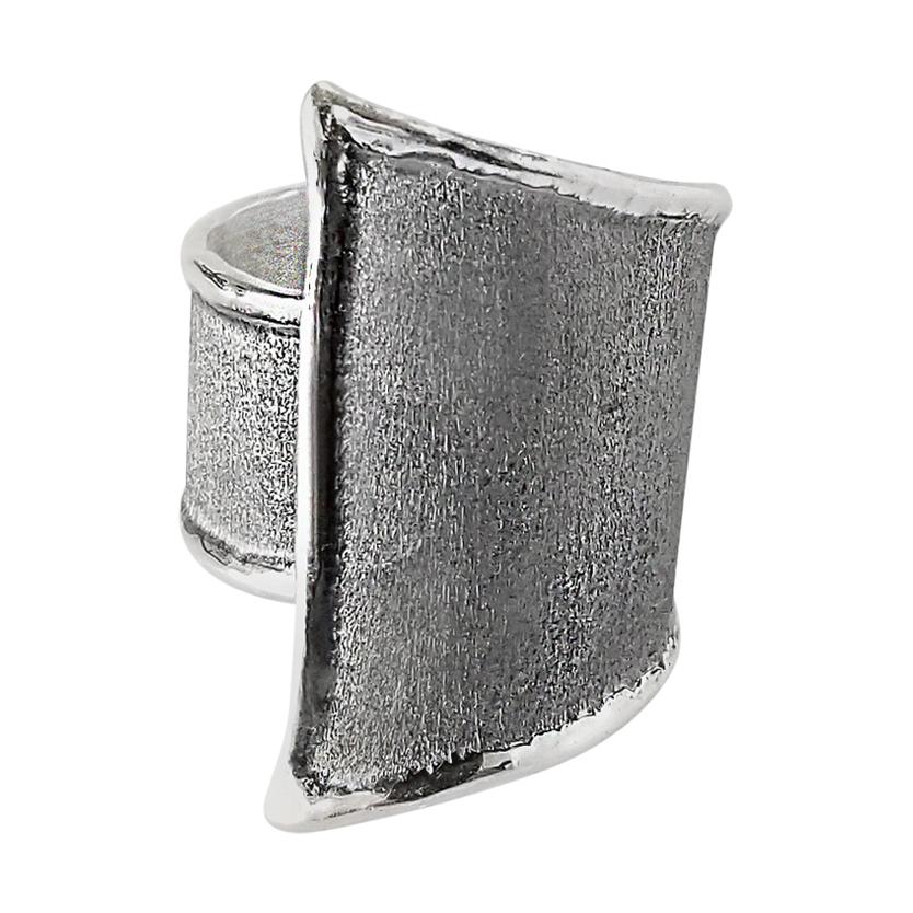 Yianni Creations Geometric Fine Silver and Oxidized Rhodium Artisan Band Ring