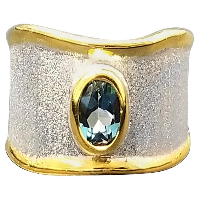 Yianni Creations London Blue Topaz Band Ring in Fine Silver and 24 Karat Gold