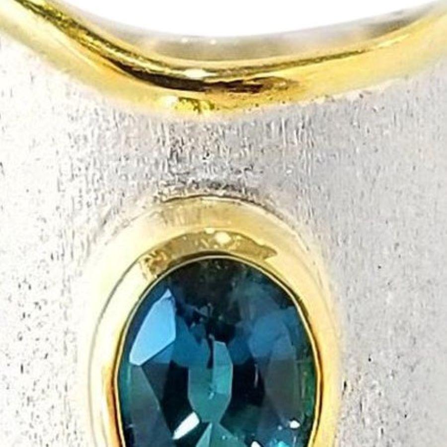 Yianni Creations London Blue Topaz Fine Silver 24 Karat Gold Two-Tone Band Ring For Sale 3