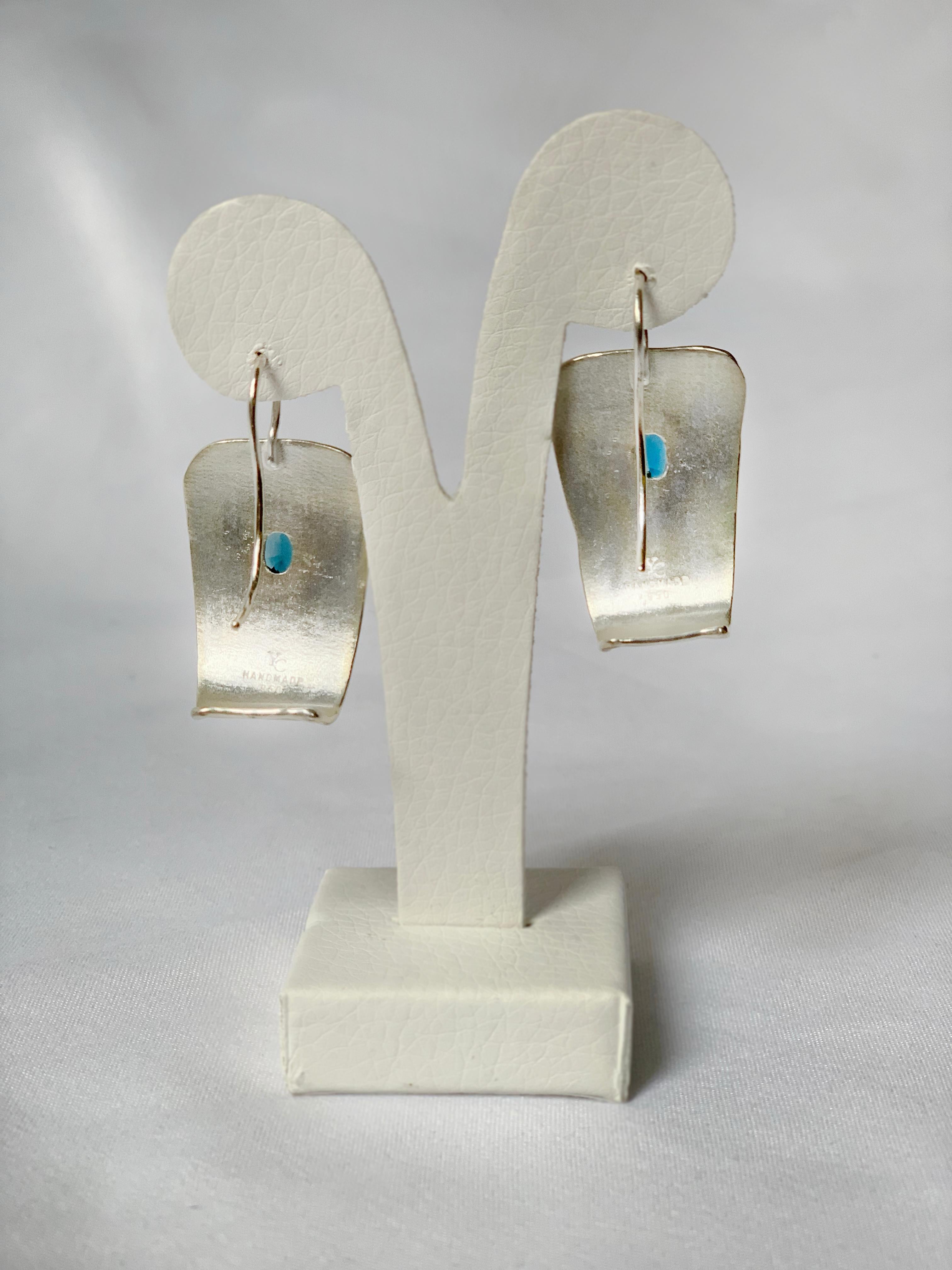 Oval Cut Yianni Creations London Blue Topaz Fine Silver and Palladium Dangle Earrings For Sale