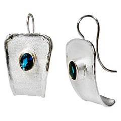 Yianni Creations London Blue Topaz Fine Silver and Palladium Dangle Earrings