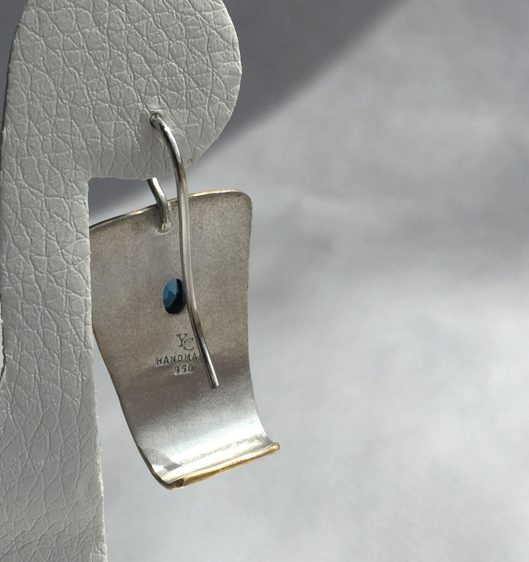 Yianni Creations London Blue Topaz Fine Silver Gold 24 Karat Two-Tone Earrings For Sale 2