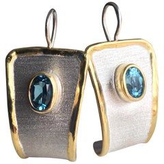 Yianni Creations London Blue Topaz Fine Silver Gold 24 Karat Two-Tone Earrings
