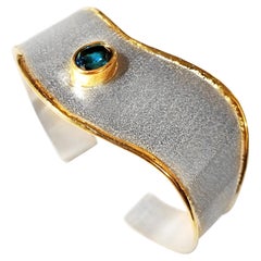 Yianni Creations London BlueTopaz Silver and 24 Karat Gold Wide Cuff Bracelet