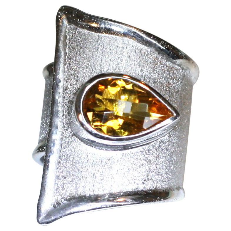 Yianni Creations Birnenförmiger Ring aus Citrin, feinem Silber und Palladium im Angebot