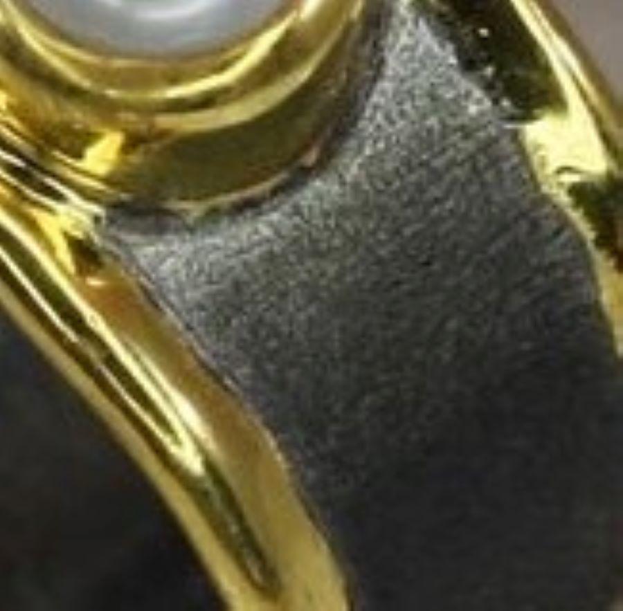 Yianni Creations Pearl Fine Silver Black Rhodium 24 Karat Gold Wide Band Ring 1