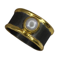 Yianni Creations Pearl Band Ring in Fine Silver Rhodium and 24 Karat Gold