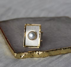 Yianni Creations Pearl Fine Silver and 24 Karat Gold Two Tone Rectangular Ring