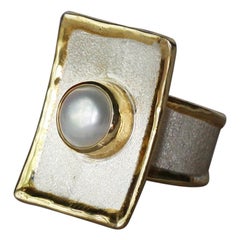 Yianni Creations Pearl Fine Silver and 24 Karat Gold Two Tone Rectangular Ring