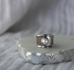 Yianni Creations Breiter Bandring aus feinem Silber und schwarzem Rhodium für Kunsthandwerker