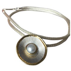 Yianni Creations Perle Fein Silber und Gold Zweifarbiger Anhänger mit Seil Halskette