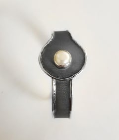 Yianni Creations Pearl Fine Silver and Black Rhodium Handmade Bangle Bracelet