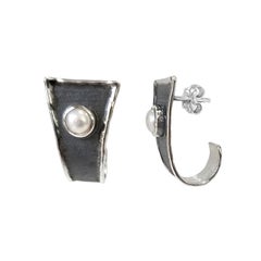 Yianni Creations Pearl Fine Silver and Black Rhodium Handmade Earrings