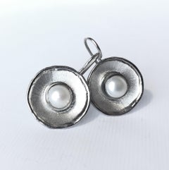 Yianni Creations Pearl Fine Silver Palladium Round Dangle Earrings