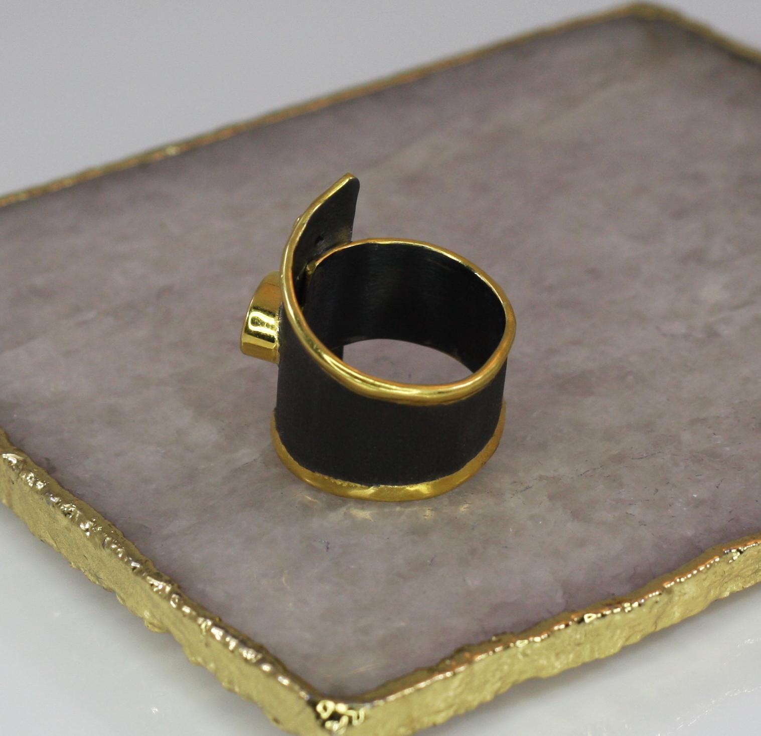 Yianni Creations Peridot Diamond Fine Silver Rhodium 24 K Gold Wide Band Ring 1