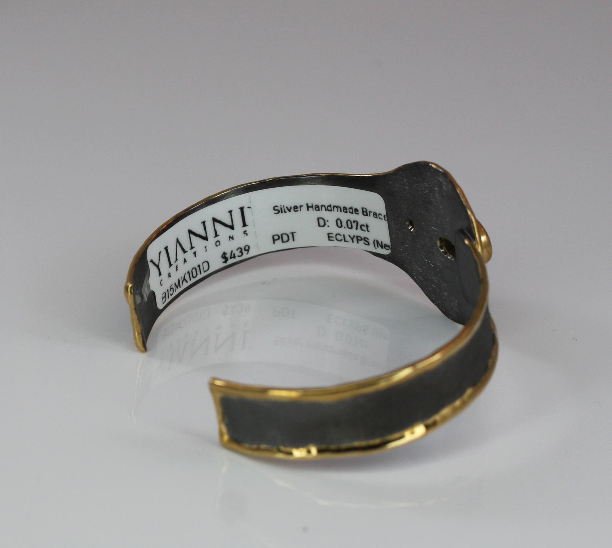 Yianni Creations Peridot und Diamant Silberarmband mit Rhodium und 24 K Gold im Angebot 3