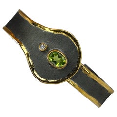 Yianni Creations Peridot und Diamant Silberarmband mit Rhodium und 24 K Gold