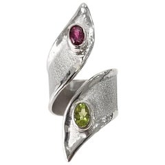 Yianni Creations Peridot and Garner Fine Silver and Palladium Asymmetrical Ring