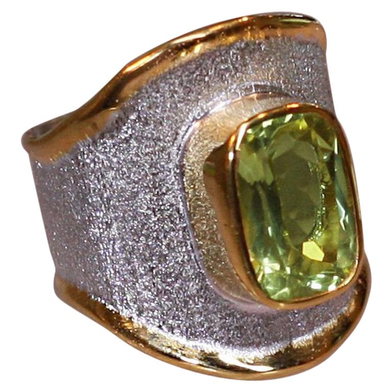 Yianni Creations Peridot Fine Silver and 24 Karat Gold Two-Tone Wide Band Ring