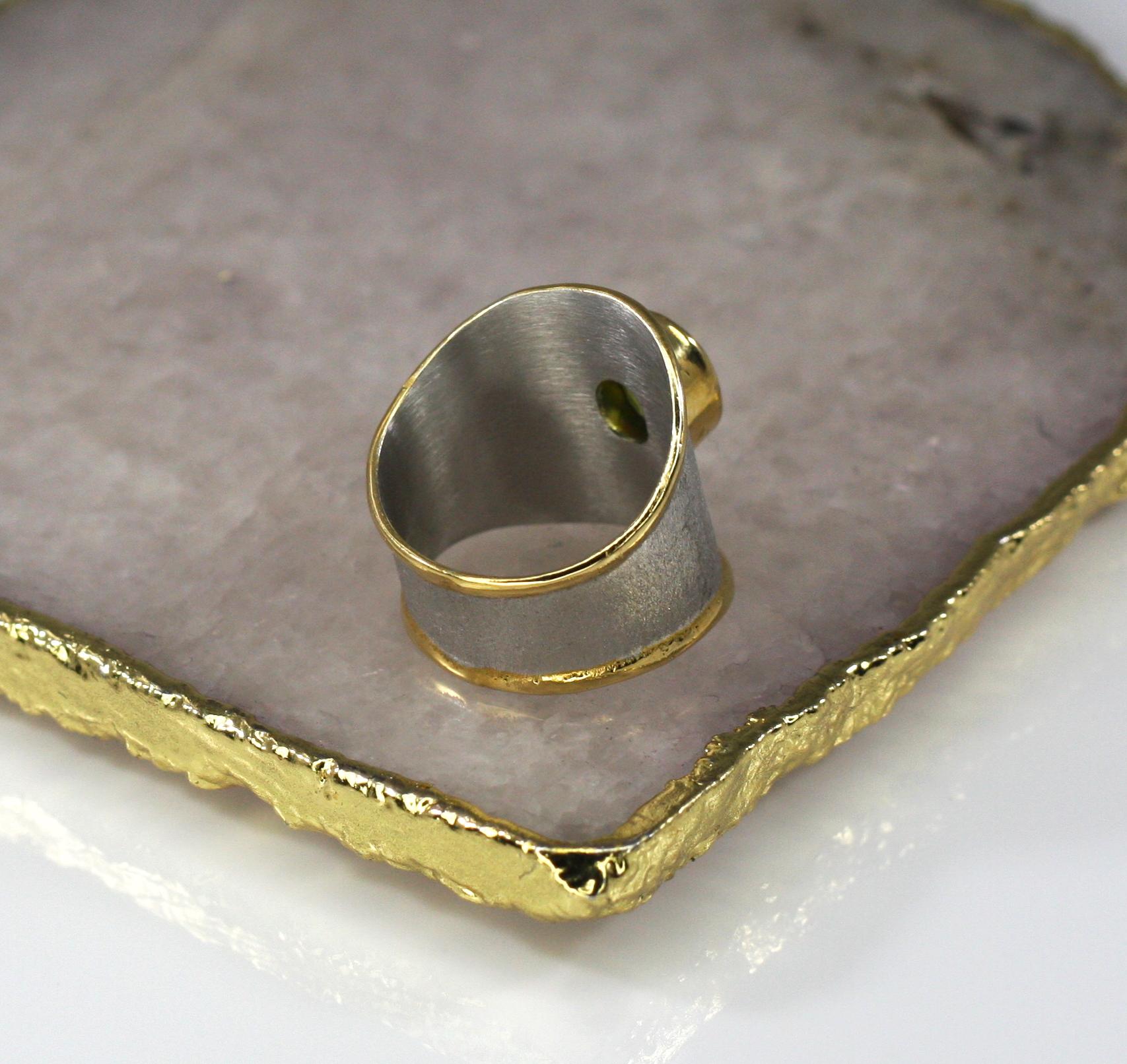 Women's Yianni Creations Peridot Fine Silver 24 Karat Gold Palladium Wide Band Ring
