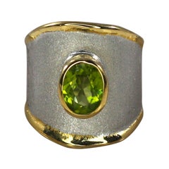 Yianni Creations Peridot Fine Silver 24 Karat Gold Palladium Wide Band Ring