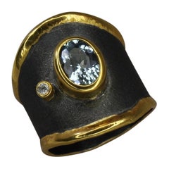 Yianni Creations Aquamarine and Diamond Fine Silver and Gold Two-Tone Band Ring