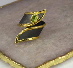 Yianni Creations Peridot Fine Silver 24 Karat Gold Black Rhodium Ring