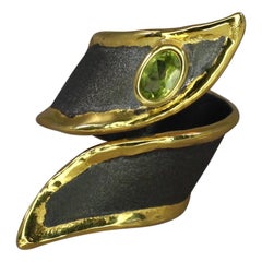 Yianni Creations Peridot Fine Silver 24 Karat Gold Black Rhodium Ring