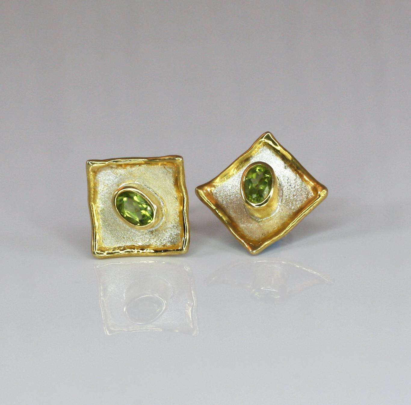 Women's Yianni Creations Peridot  Fine Silver and 24 Karat Gold Two-Tone Stud Earrings