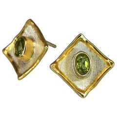 Yianni Creations Peridot  Fine Silver and 24 Karat Gold Two-Tone Stud Earrings