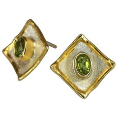Yianni Creations Peridot Two-Tone Earrings in Fine Silver and 24 Karat Gold