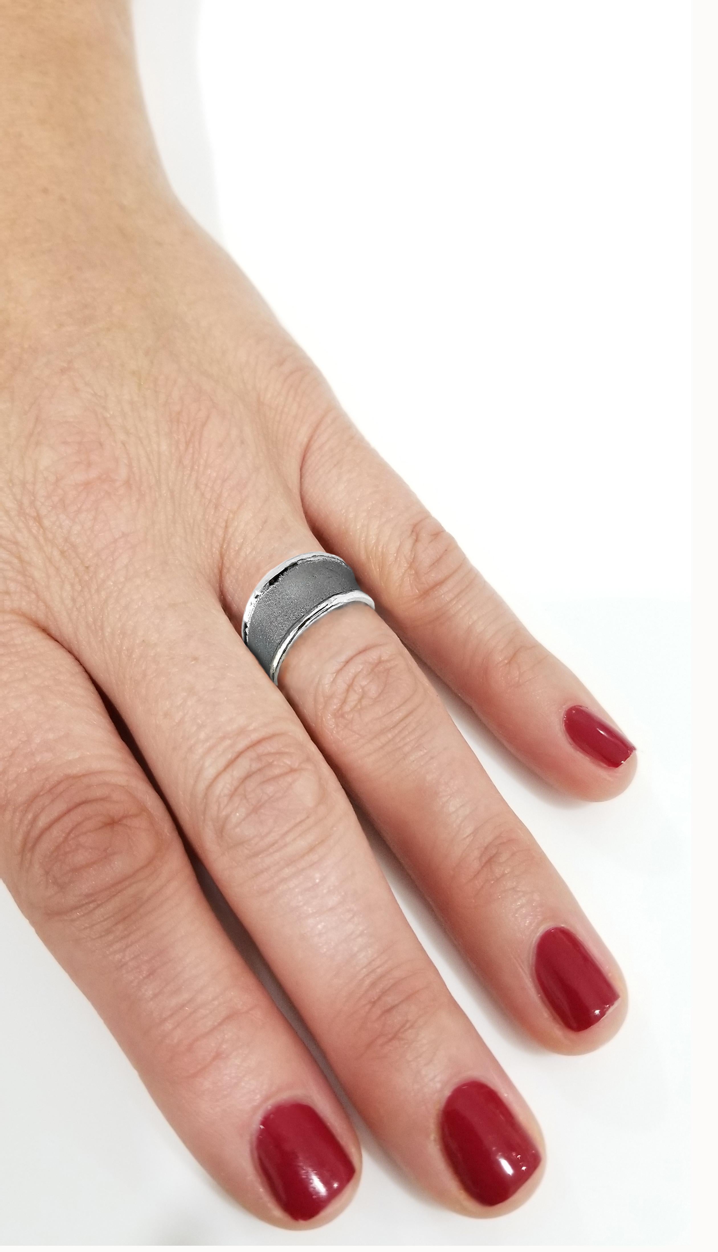 Contemporary Yianni Creations Simplified Fine Silver and Oxidized Rhodium Artisan Ring