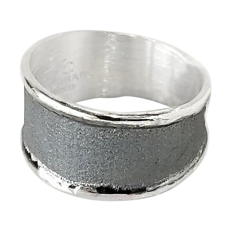 Yianni Creations Simplified Fine Silver and Oxidized Rhodium Artisan Ring