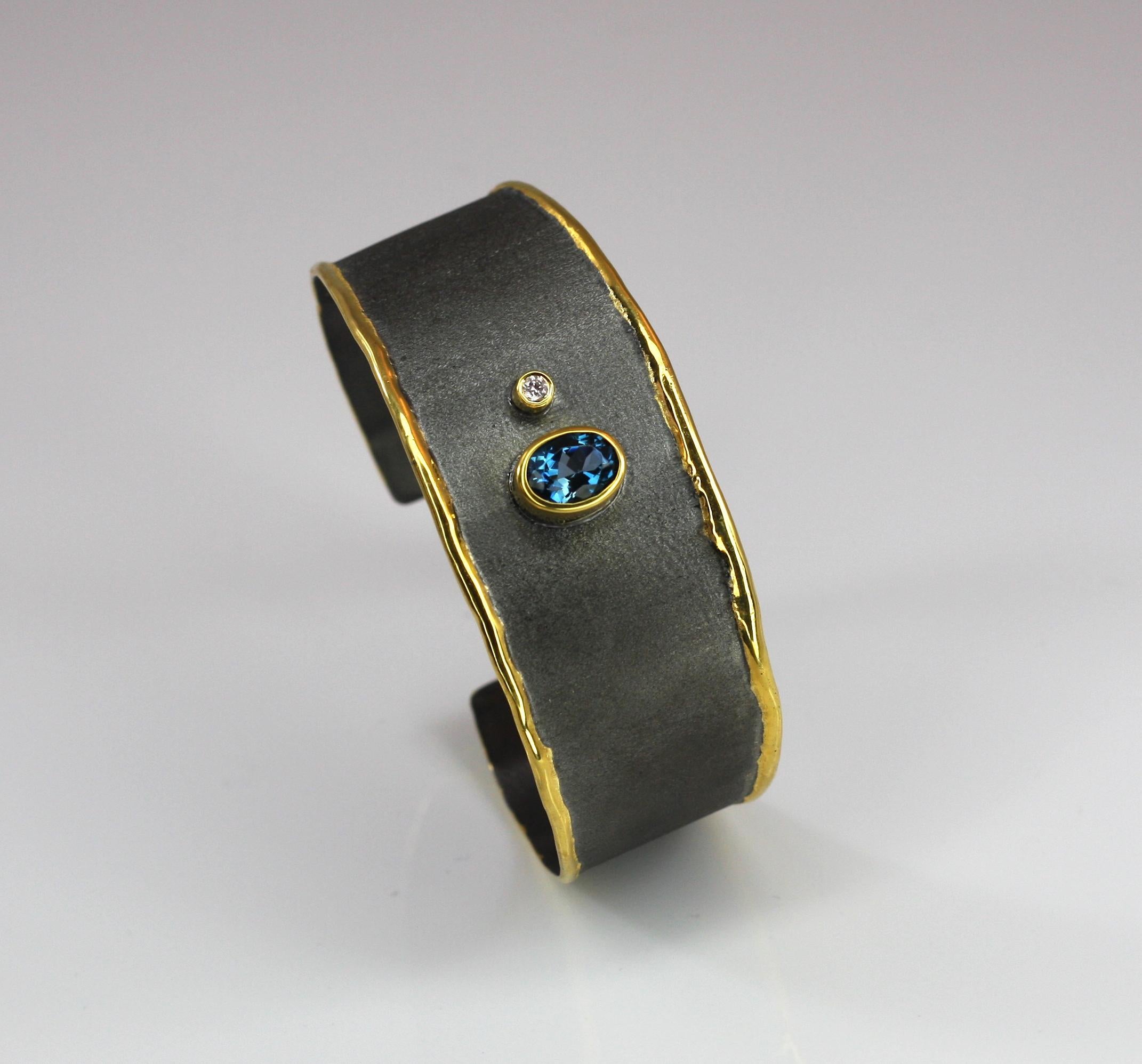 Yianni Creations Topas-Diamant-Armband aus Silber, schwarzem Rhodium und reinem Gold im Angebot 4