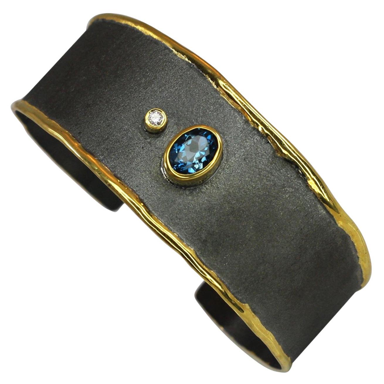 Yianni Creations Topas-Diamant-Armband aus Silber, schwarzem Rhodium und reinem Gold