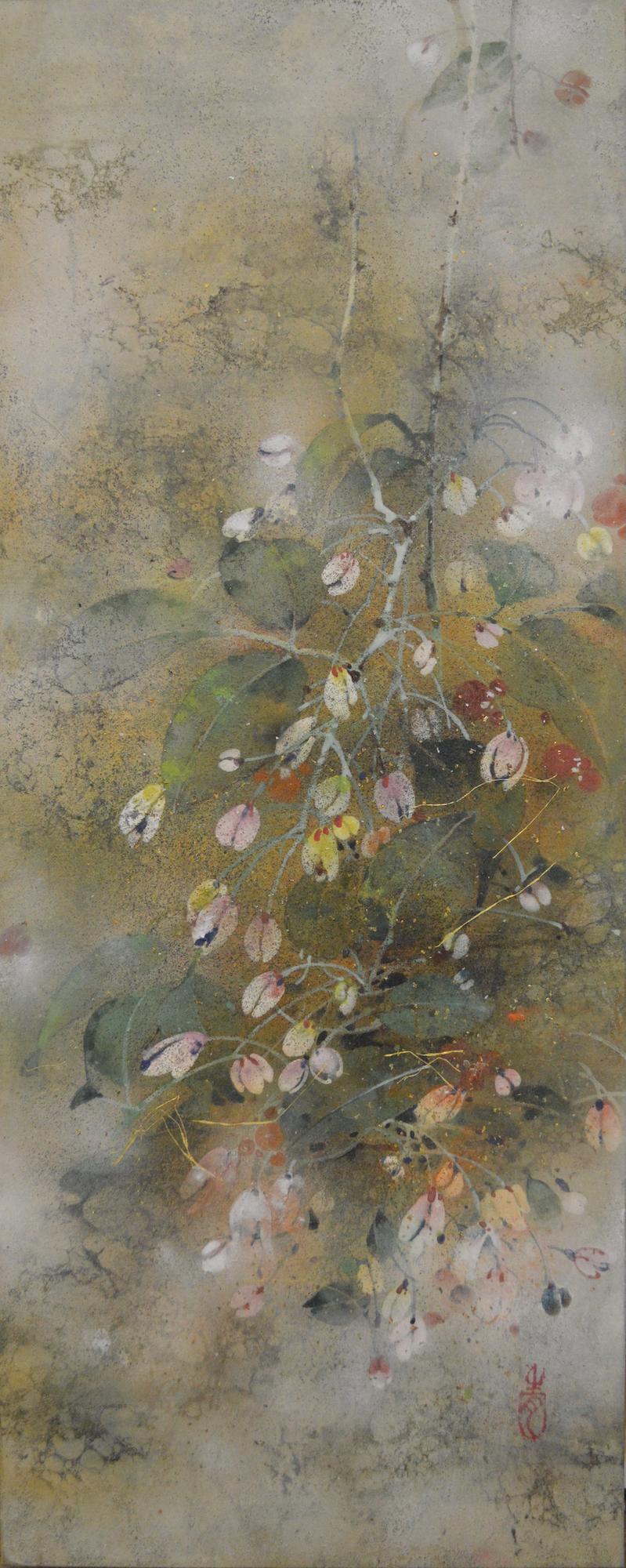 Bellflower de Chen Yiching - Pintura nihonga contemporánea, flora, tonos claros