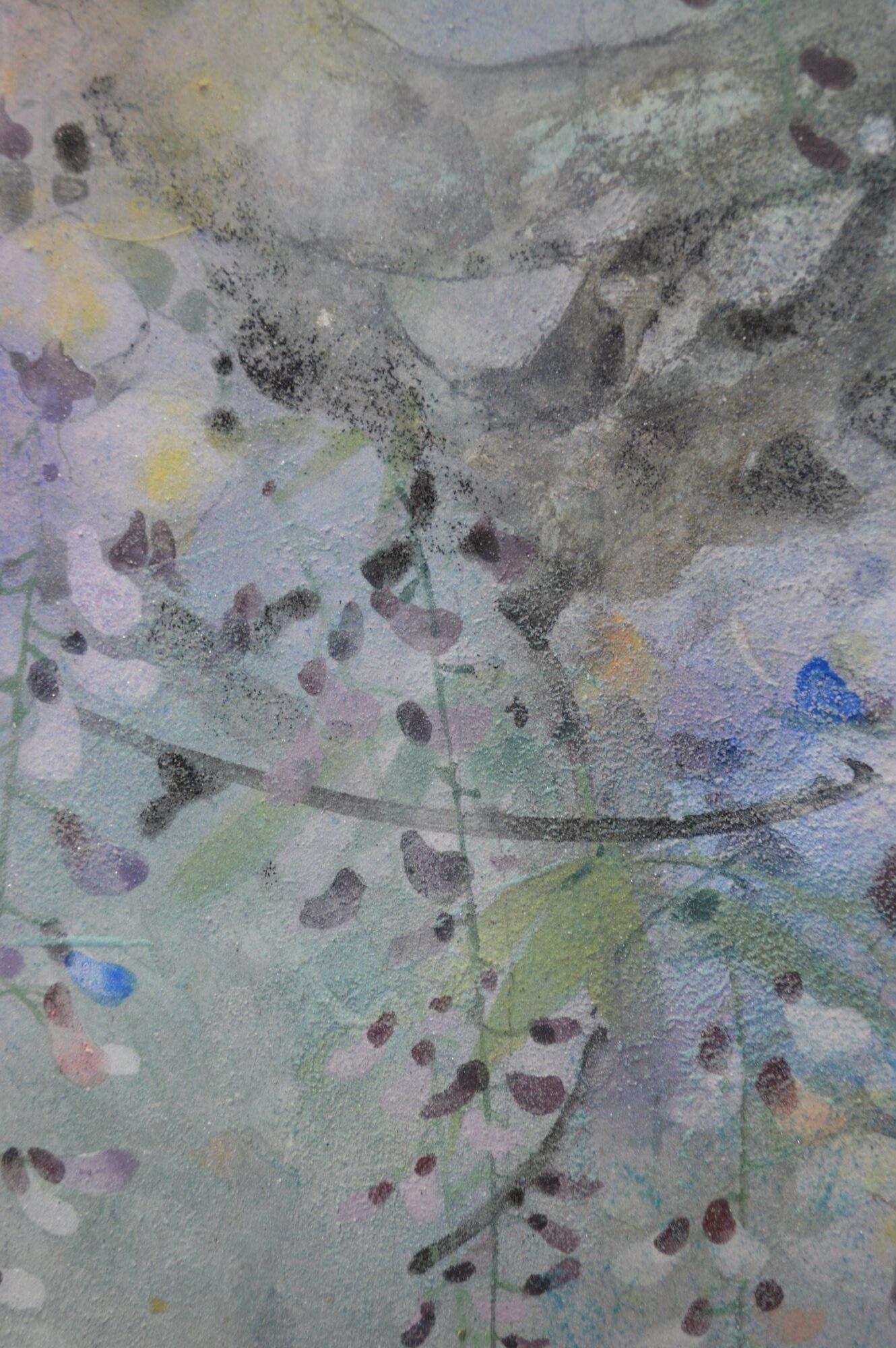 Glockenblumen von Chen Yiching - Zeitgenössische Nihonga-Malerei, violette Blumen im Angebot 4