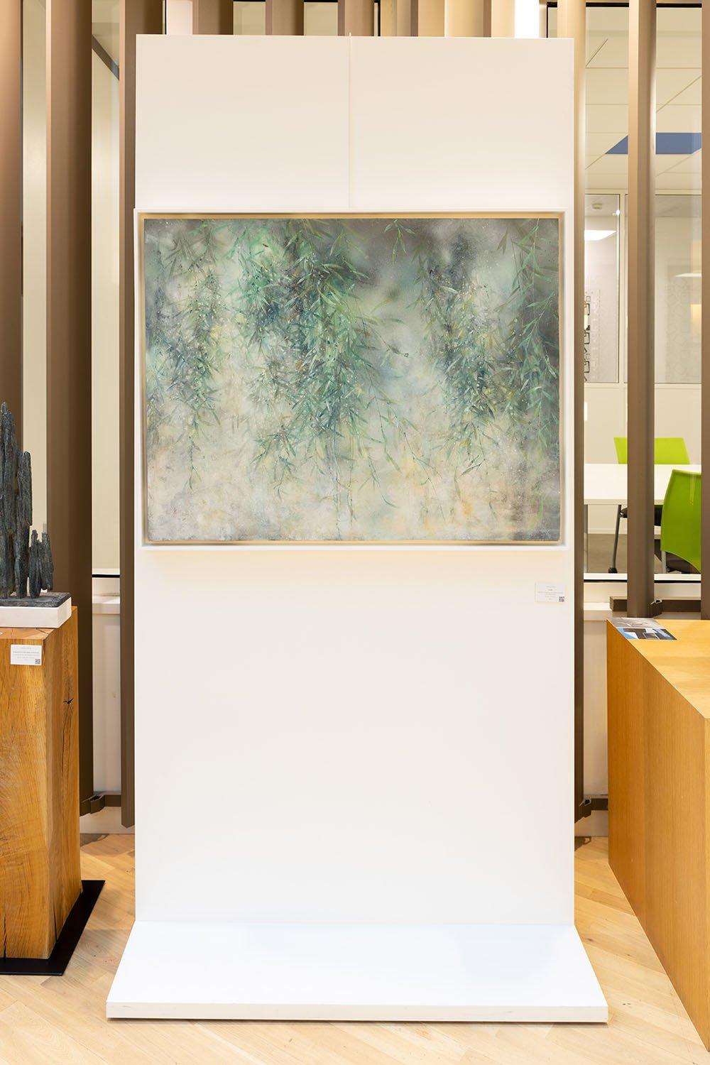 Blast is a unique painting by contemporary artist Yiching Chen. The painting is made with mineral pigments on Japanese paper mounted on wood, dimensions are 85 × 110 cm (33.5 × 43.3 in). Dimensions of the framed artwork are 90 x 115 cm (35.4 x 45.2