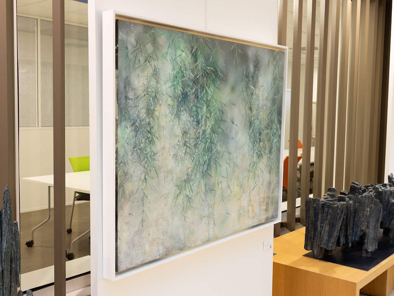 Blast is a unique painting by contemporary artist Yiching Chen. The painting is made with mineral pigments on Japanese paper mounted on wood, dimensions are 85 × 110 cm (33.5 × 43.3 in). Dimensions of the framed artwork are 90 x 115 cm (35.4 x 45.2