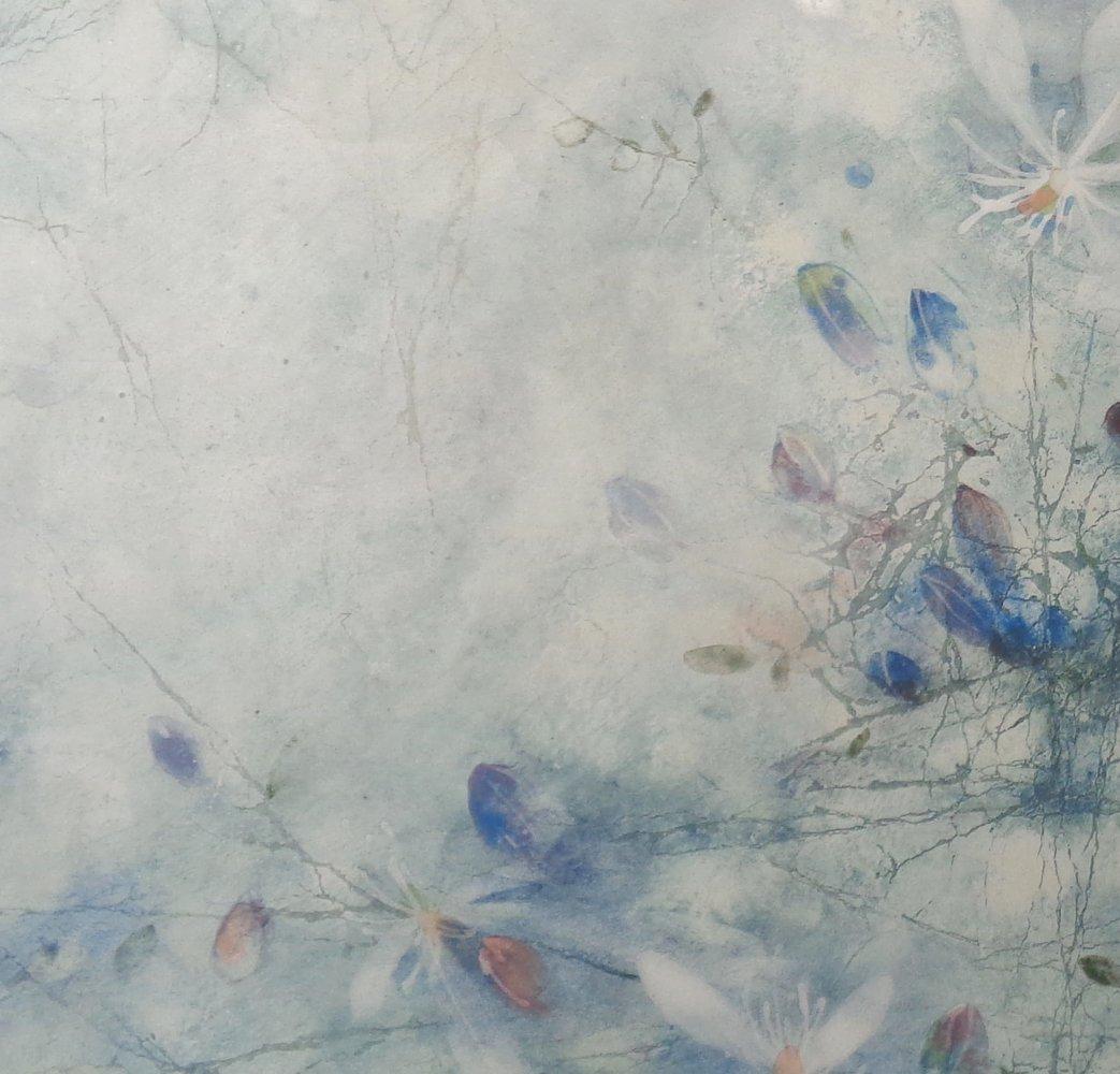 Bond by CHEN Yiching - Contemporary Nihonga painting, flora, blue 2