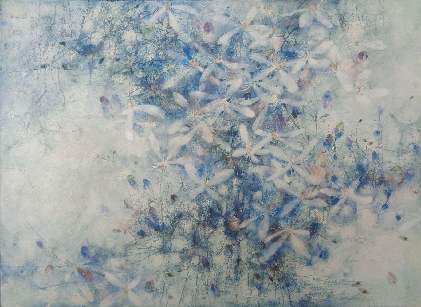 Bond by CHEN Yiching - Contemporary Nihonga painting, flora, blue - Mixed Media Art by Yiching Chen