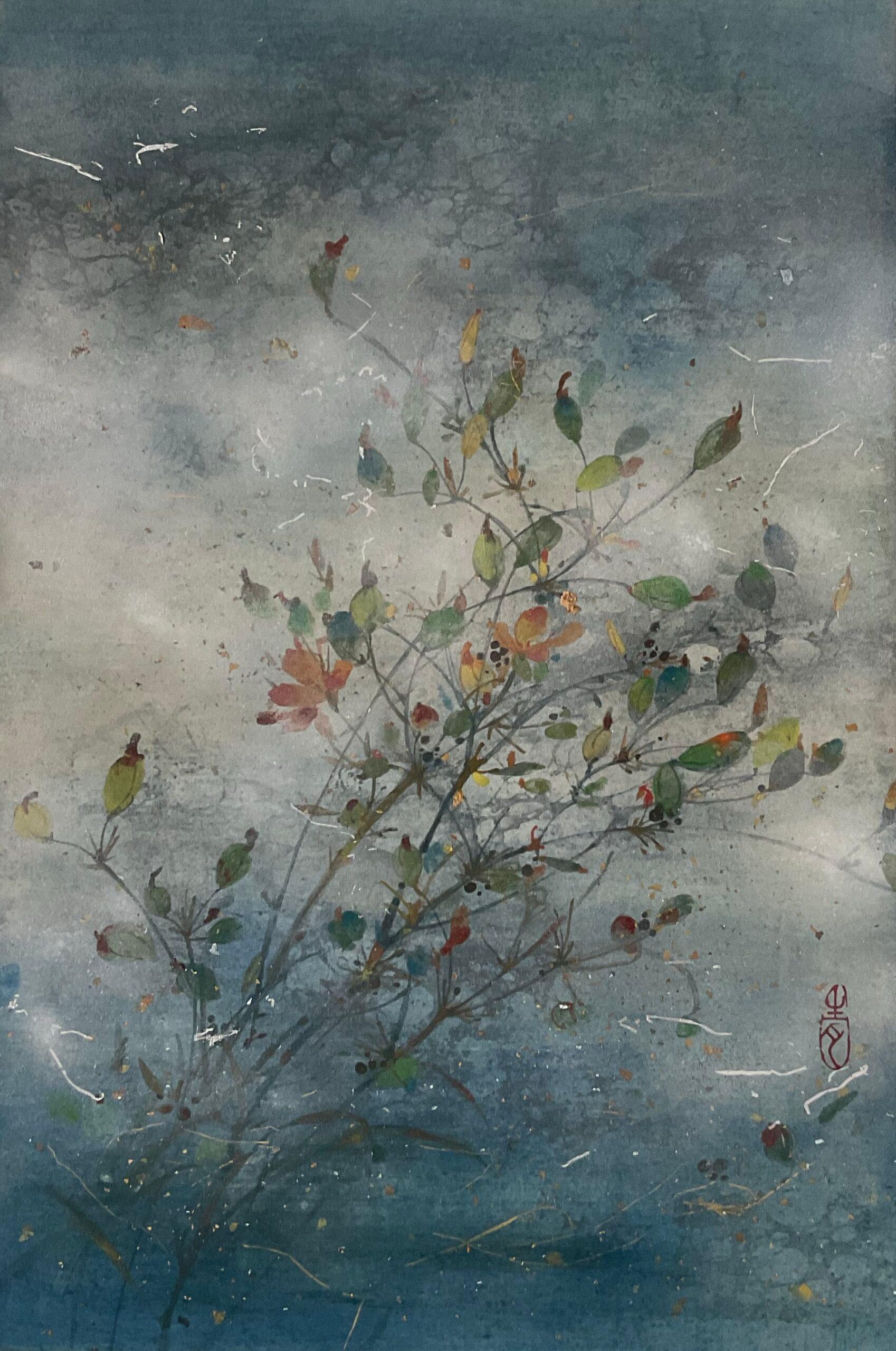 Breeze II di Yiching Chen - Pittura nihonga contemporanea, floreale e dai toni chiari
