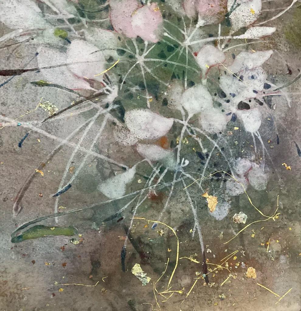 Brilliance by CHEN Yiching - Nihonga painting, flowers, earth colors - Contemporain Painting par Yiching Chen