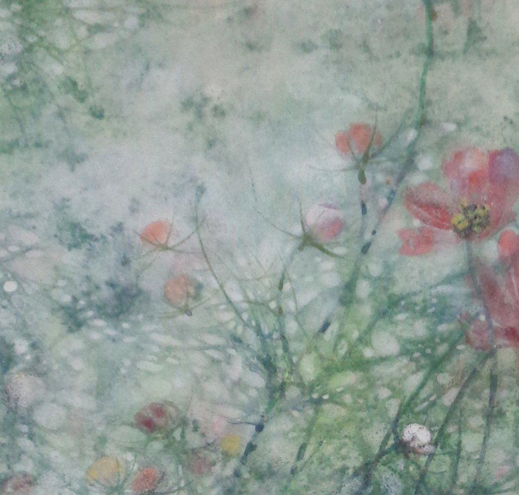 Cosmos by CHEN Yiching - Contemporary Nihonga painting, flowers - Painting by Yiching Chen