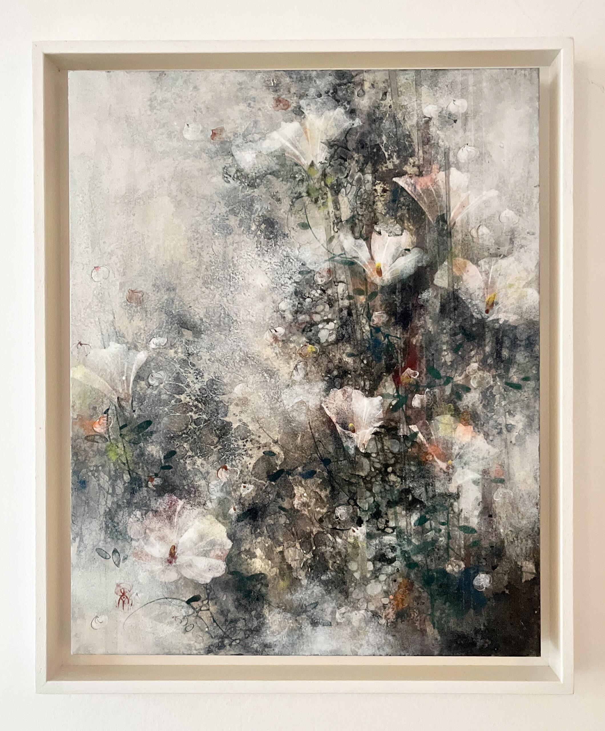 Flax Field is a unique painting by contemporary artist Yiching Chen. The painting is made with mineral pigments on Japanese paper mounted on wood, dimensions are 41 cm x 33 cm (16.1 × 13 in). The artwork is signed, sold unframed and comes with a