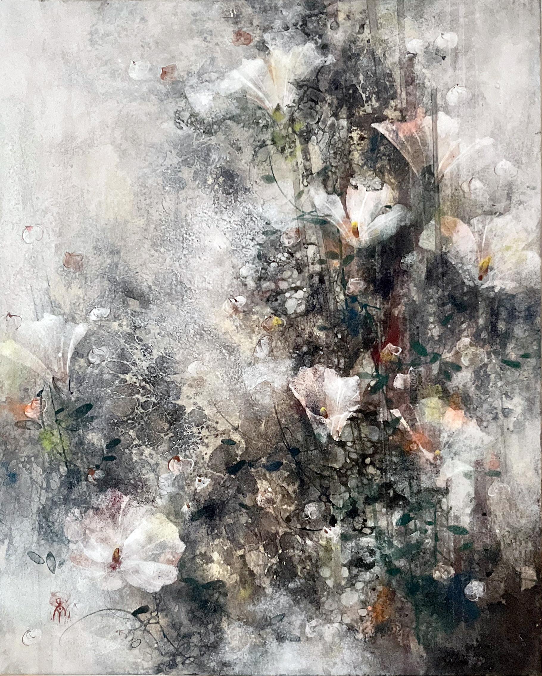 Flachsfeld von Chen Yiching - Zeitgenössische Nihonga-Malerei, Blumen, Pigmente