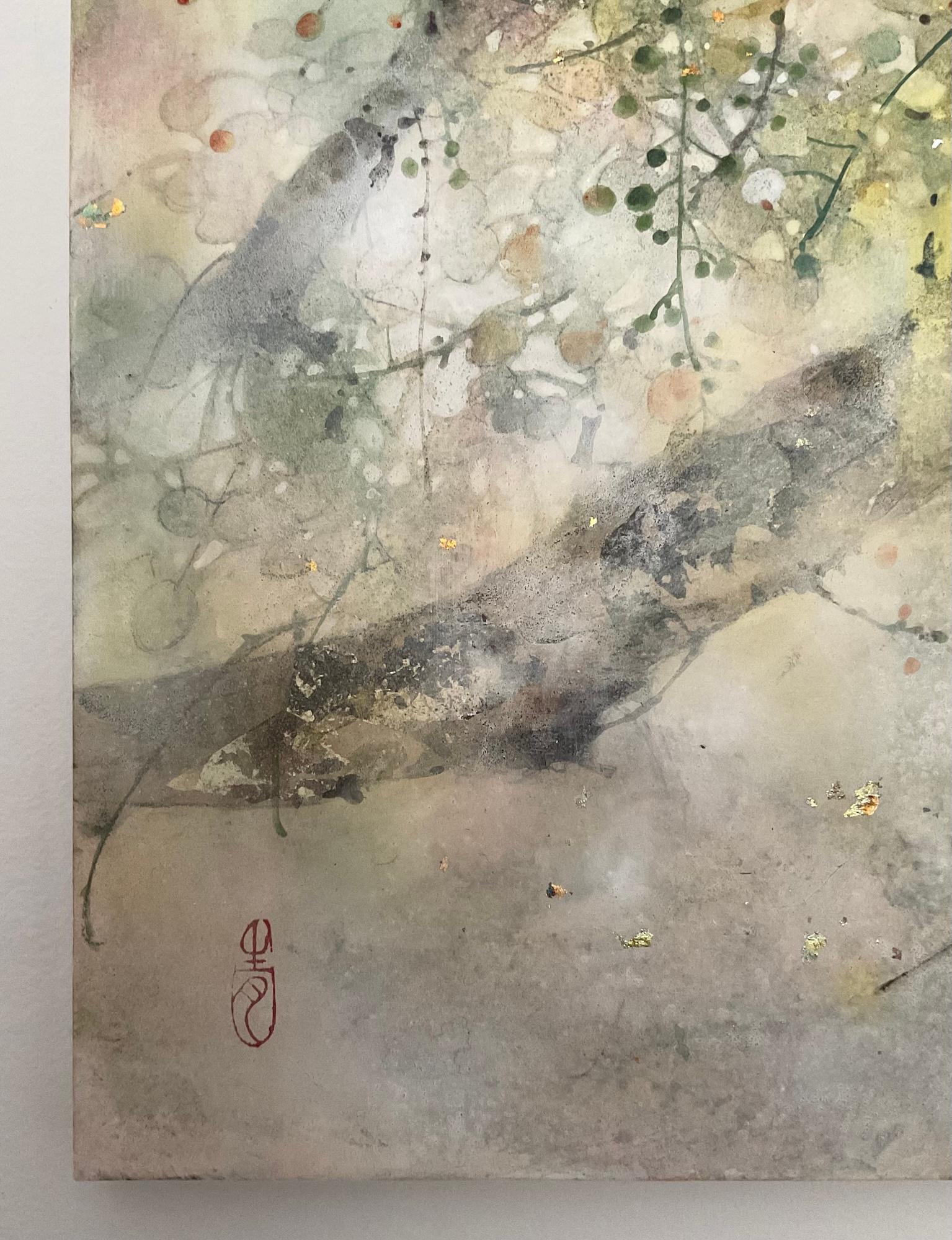 Goldregen von Chen Yiching - Contemporary nihonga painting, Flora, Gelbtöne im Angebot 6