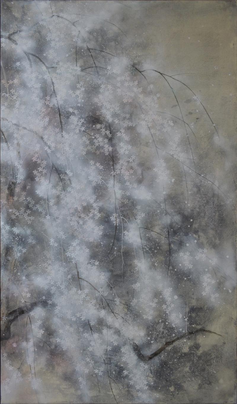Hanami - Large-Scale Contemporary Nihonga Painting - Gray Figurative Painting by Yiching Chen